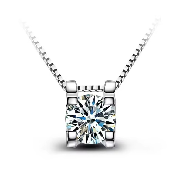 Cubic Zirconia Solitaire Pendant Necklace | Silver Tone | NWOT - Picture 1 of 2